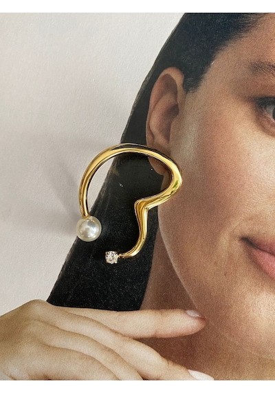 Pinery Jewels Tek Taşlı Top İncili Paslanmaz Çelik Kadın Küpe Çifti Altın