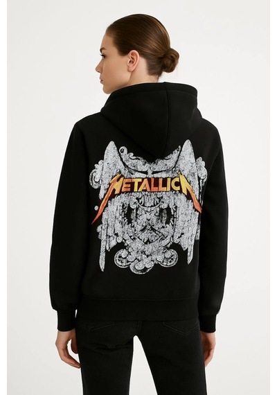 Novalisse Metallica İki İplik Kapüşonlu Ön Ve Arka Baskılı Hoodie - Siyah Çoklu Renk