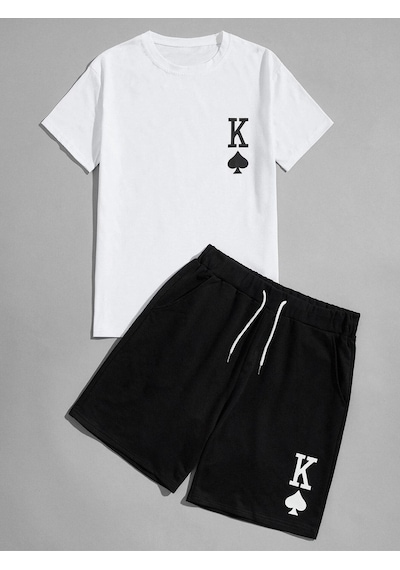 K Desen T-shirt Şort - Beyaz Siyah Alt Üst Kombin Şort Tişört Takım Baskılı Oversize Bisiklet Yaka Beyaz Siyah K Desen T-shirt Şort - Beyaz Siyah Alt Üst Kombin Şort Tişört Takım Baskılı Oversize Bisiklet Yaka Beyaz Siyah
