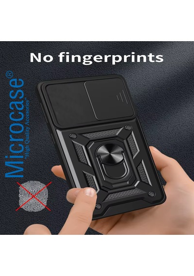 Microcase Xiaomi Redmi Poco X4 Gt Qubec Serisi Kamera Kapaklı Yüzük Standlı Kılıf-al5117 Siyah