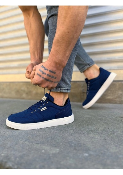 Mevese Camden Bağcıklı Keten Kumaş Erkek Günlük Sneaker Ayakkabı Lacivert
