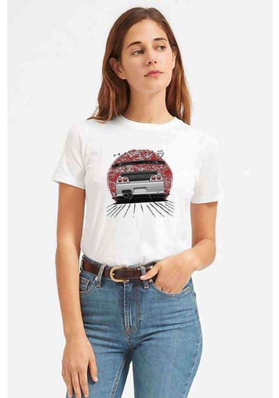 Nissan Skyline Baskılı Beyaz Kadın Tshirt