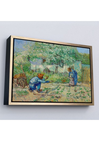 Ahşap Çerçeveli Vincent Van Gogh - Millet'den Sonra İlk Adımlar Tablo - First Steps-7164