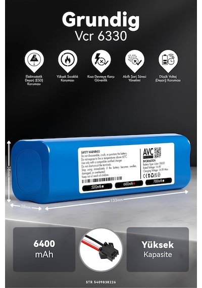 Grundig Uyumlu Vcr 6330 6400mah Robot Süpürge Bataryası G.g