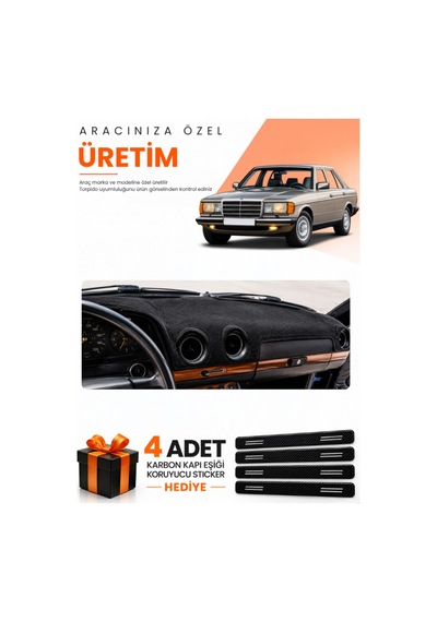 Mercedes W123 1976-1985 Uyumlu Torpido Koruma Örtüsü Oto Kılıfı - Siyah Bej