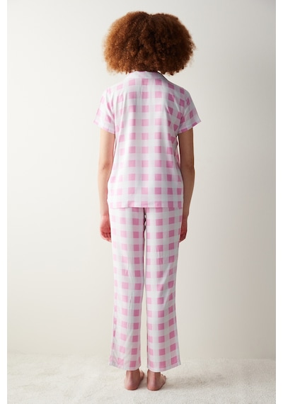 Penti Gingham Pembe Gömlek Pantolon Pijama Takımı Pembe