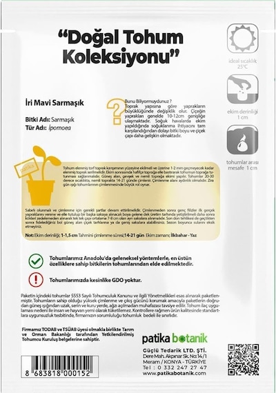 Patika Botanik 30 Adet Iri Mavi Sarmaşık Çiçek Tohumu
