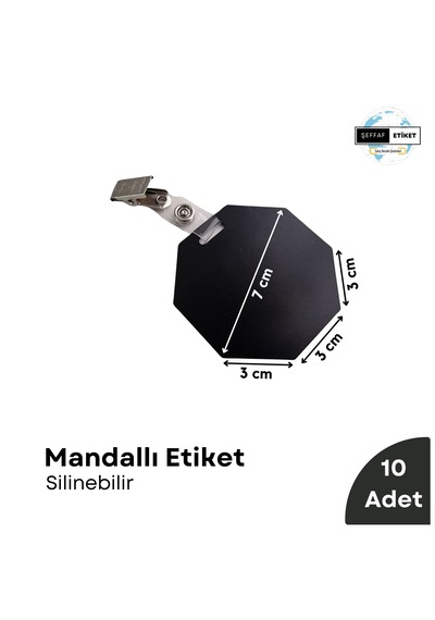 10 Ad Mandallı Etiket Silinebilir Kıskaçlı Siyah Etiket Seti