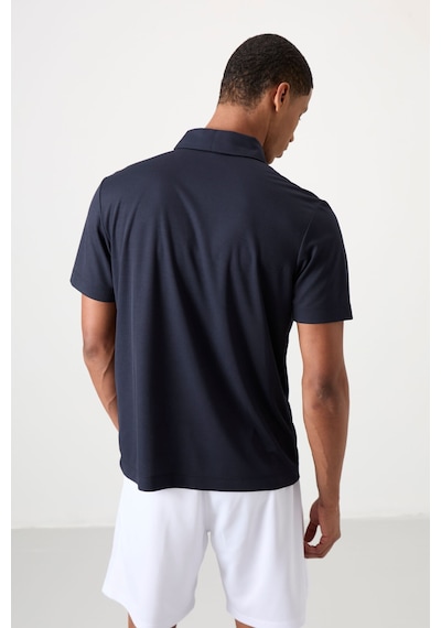 Lacivert Polyester Nefes Alan Dokulu İnce Esnek Standart Fit Polo Yaka Erkek Performans T-shirt - 8 Lacivert