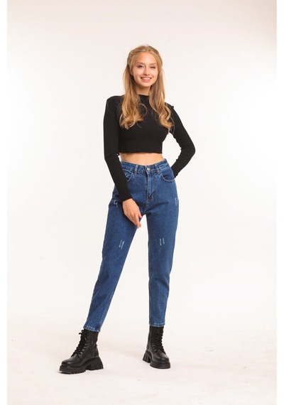 Pass&Pass 2006 Kadın Likrasız Mom Jeans Kot Denim Pantolon Kar Yıkama