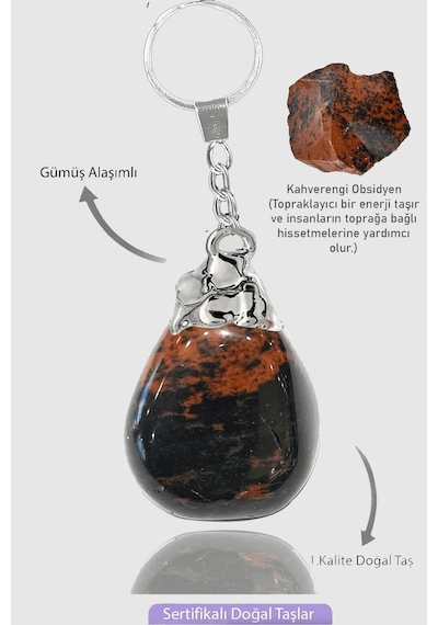 Sertifikalı Ham Model Kahverengi Obsidyen Taşı Doğal Taş Anahtarl