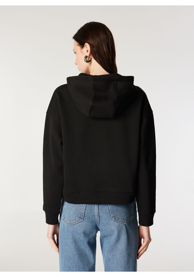 Mustang Siyah Kadın Kapüşon Loose Fit Düz Sweatshirt M4wl-swt-1936