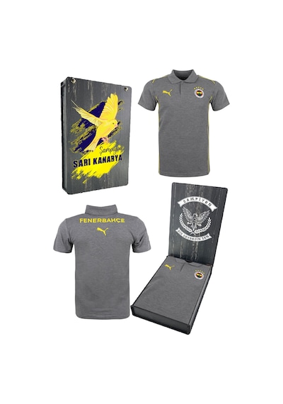 Fenerium Fenerbahçe Lisanslı 2024/25 A Takım Polo Yaka Gri T-shirt Ahşap Kutulu Gri - Lacivert