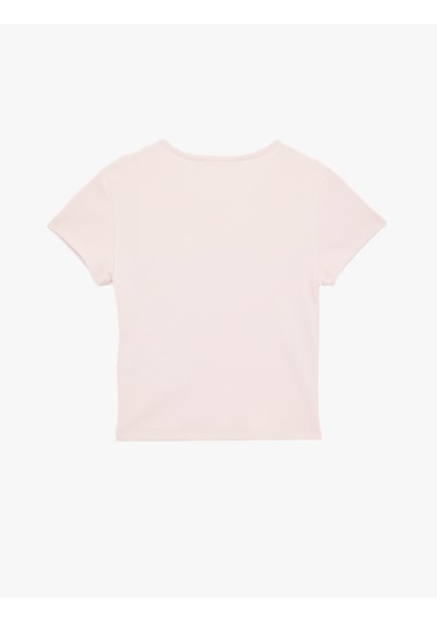 Koton Pamuklu Kısa Kollu Bisiklet Yaka Slim Fit Kaşkorse Tişört Pembe 6sal10130ık Gül