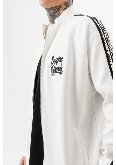 Respire Erkek Splash Şerit Detaylı Dik Yaka Doubleface Zip Oversize Sweatshirt Ekru