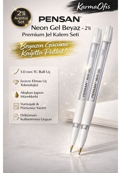 Neon Gel Beyaz Jel Kalem Seti 1.0 Mm 2 Adet Premium Akışkan Japon Mürekkepli Diğer