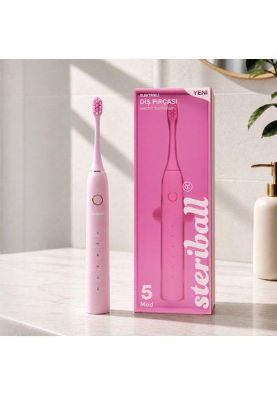 Steriball Elektrikli Diş Fırçası Pembe - 5 Farklı Mod Değiştirilebilir Fırça Başlığı Type-c Şarj Şarjlı