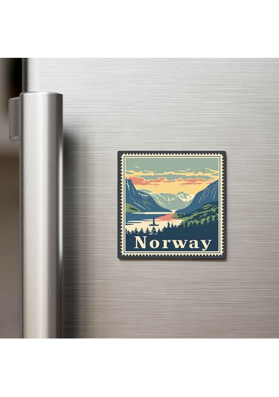 Norveç Norway - Posta Pulu Temalı Ülke - Baskılı Buzdolap Magneti Kare - 9x9 Cm