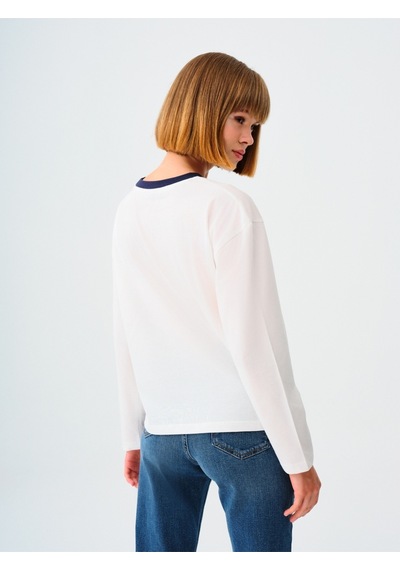 Oversize Kadın Tshirt U.kol Off Whıte Blue Oversize Kadın Tshirt U.kol Off Whıte Blue