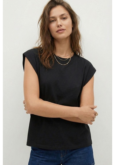 Elemge %100 Pamuk Süprem Tok Kumaş Kadın Oversize Siyah T-shirt Geniş Omuzlu Dökümlü Kolsuz Bol Kalıp