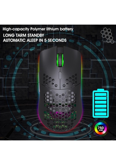 Valkyrie Kablosuz Petek Tasarım Şarjlı Gaming Mouse Rgb Aydınlatmalı 3200 Dpı Ultra Hafif Siyah -