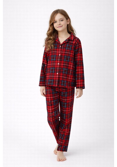 Free Beka Kırmızı Ekose Desenli Uzun Kollu Gömlek Yaka Düğmeli Kız Çocuk Pijama Takımı Free Beka Kırmızı Ekose Desenli Uzun Kollu Gömlek Yaka Düğmeli Kız Çocuk Pijama Takımı