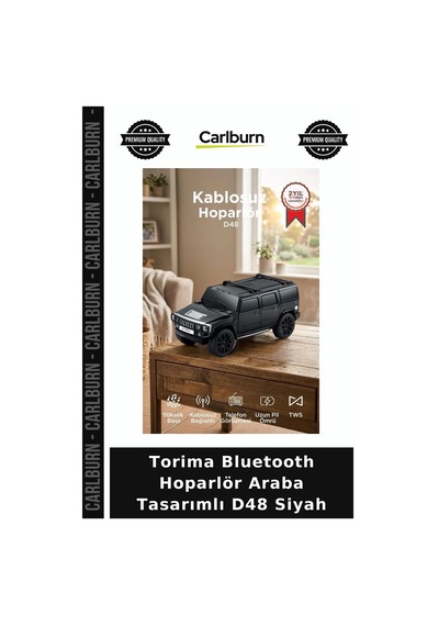 Premium Torima Bluetooth Hoparlör Araba Tasarımlı D48 Siyah Salon Müzik Cep Boy