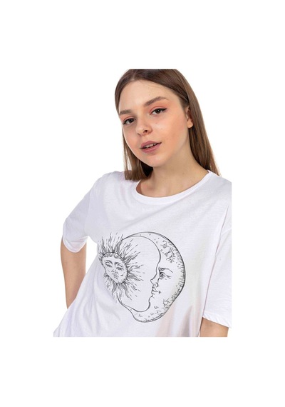 Kadın Oversize Moon & Sun Baskılı Tshirt (534304766)