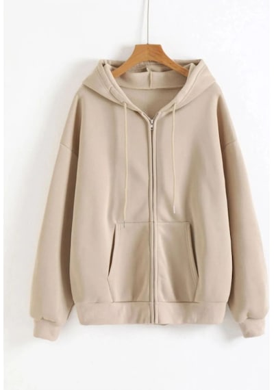 Kuraff Unisex Fermuarlı Mevsimlık Hırka / Ceket Bej