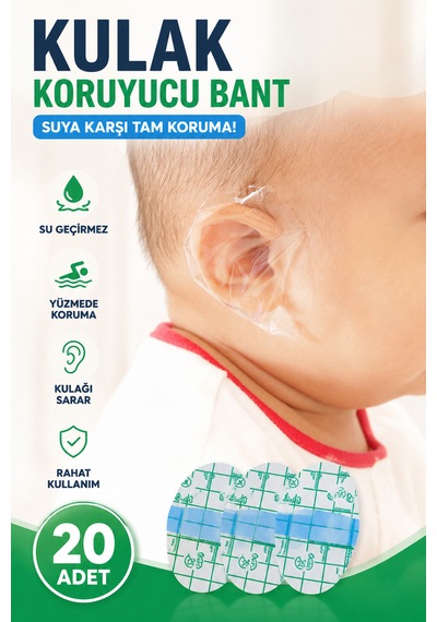 Kulak Enfeksiyonlarına Karşı Etkili Koruma Banyo Kulak Koruyucu Bant 20 Adet
