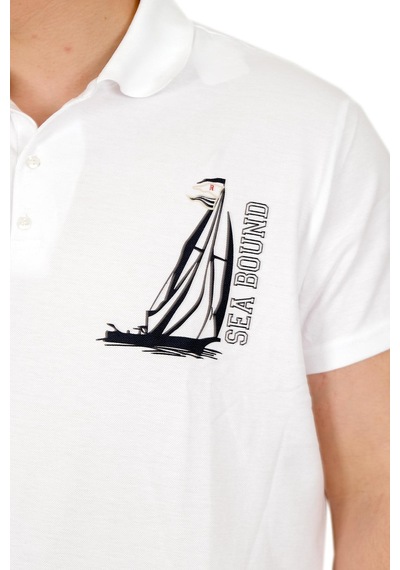 Mode Xl Büyük Beden Erkek T-shirt Polo Sea Bound U25303 Beyaz Beyaz