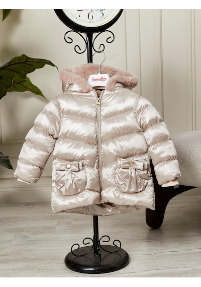 Benitto Kids Kız Bebek Çocuk Kapüşonlu Mont 51360 Bej