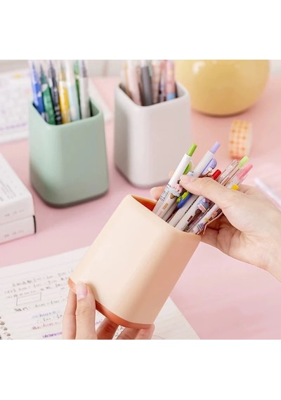 Renkli Plastik Masaüstü Kalemlik Kawaii Tek Gözlü Şık Kalemlik - Pembe Pembe