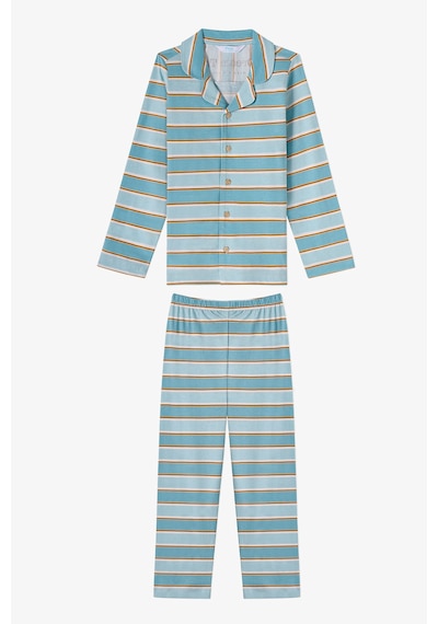 Penti Mavi Erkek Çocuk Blue Stripe Uzun Kollu Düğmeli Pamuklu Gömlek Pijama Takımı