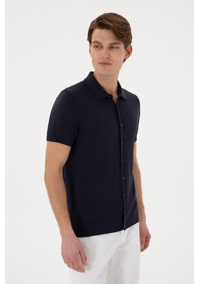 U.S. Polo Assn. Erkek Regular Fit Lacivert Düğmeli Triko Tişört 50306455-VR033