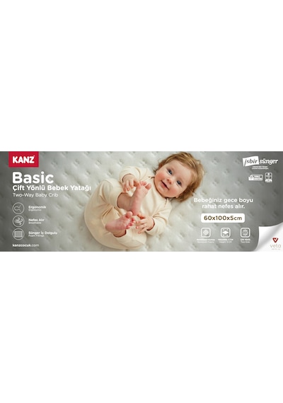 Kanz Basic Bebek Yatağı 60x100 Cm 5 Cm İç Yatak 70 x 120 x 10 CM