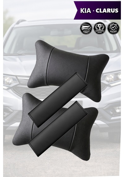 Kia Clarus Uyumlu Deri Kemer Koruyucu Deri Yastık Lüks Set Siyah