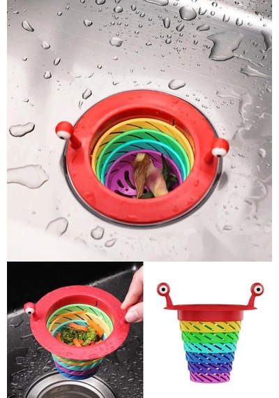 Renkli 6 Kademeli Lavabo Süzgeci Katlanabilir Mutfak Gider Tıpası Evye Banyo Filtre Plastik Diğer