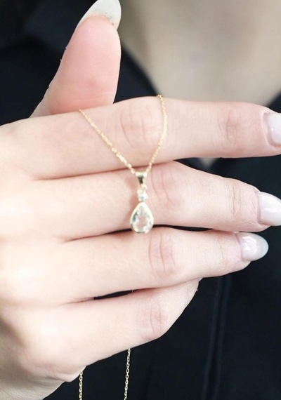 Damla Morganite Tektaş Kolye Sarı