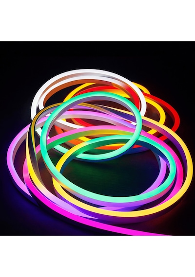 Neon Led Rgb Şerit 5 Metre Dış Mekan Uyumlu Ip65 12v 96 Led/m Yeni Nesil Esnek Neon Aydınlatma