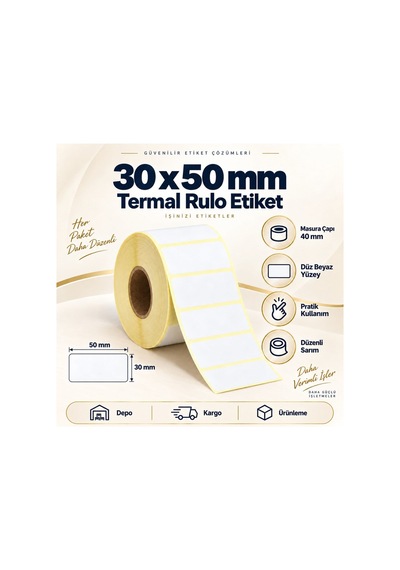 50x30 Rulo Ribonsuz Termal Barkod Etiketi 40 Mm Masura 1000 Sarım Diğer