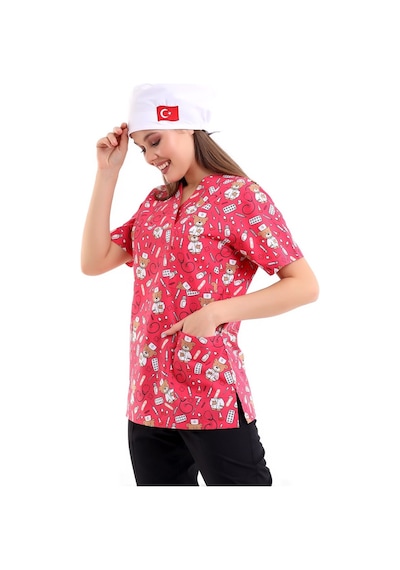 Zarf Yaka Desenli Üst - 3706 Doctor Ayıcık Pembe-6843