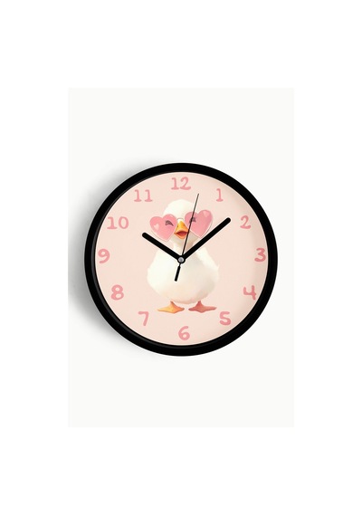 Sevimli Kalp Gözlüklü Ördek Çocuk Odası Duvar Saati - 25cm - Önü Camlı Siyah Kasa - Sessiz Mekanizma-jh0832 Siyah
