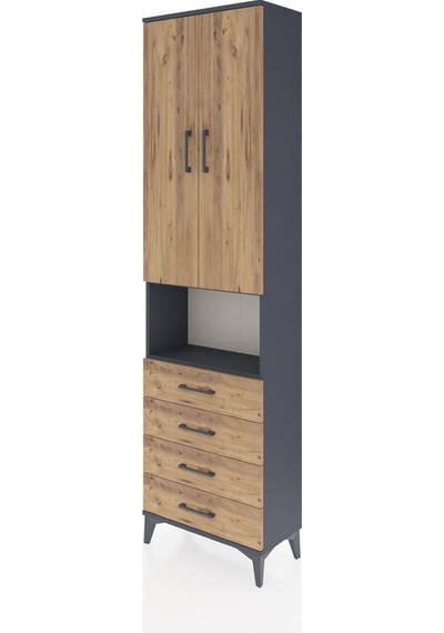 Arges Dolap 3 Raflı 4 Çekmeceli Tek Askılı 60x30x221 Antrasit-çam Antrasit