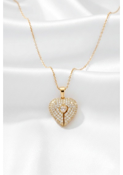 Çekirdekjewelry 925 Ayar Gümüş Kişiye Özel Kalp Kolye Gold