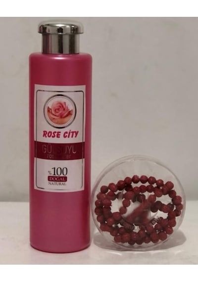 RoseCity Doğal Gülsuyu 380ml Gri Kapak Alana RoseCity Gül Kokulu 99lü Kırmızı Namaz Tesbih Hediye