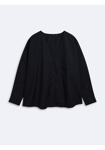 LTB Oversize V Yaka Cep Detaylı Lacivert Gömlek