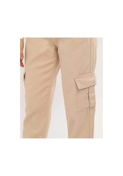 Kene Jeans Paça Lastik Kargo Cep Keten Mom Pantolon Bej