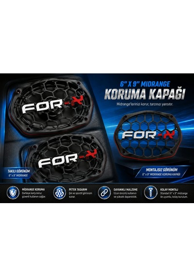 For-x Oval Hoparlör Kapağı - For-x Logolu Kaliteli Plastik Kayık Midrange Hoparlör Kapak - 2 Adet