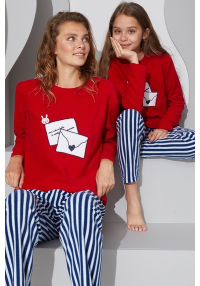 Siyah İnci Alt-üst Polar Pijama Takım 24223087 Kırmızı